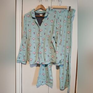 Women’s Claudel Light Blue Knit Print Pajama Set Size 2X Cozy Stretch